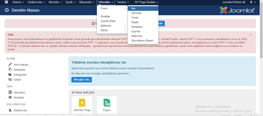 joomla eklenti kurulumu